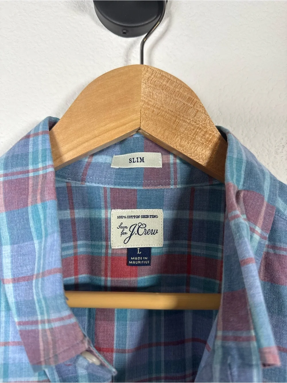 J.Crew Mens Slim Plaid Button Down Shirt Blue Red Size Large